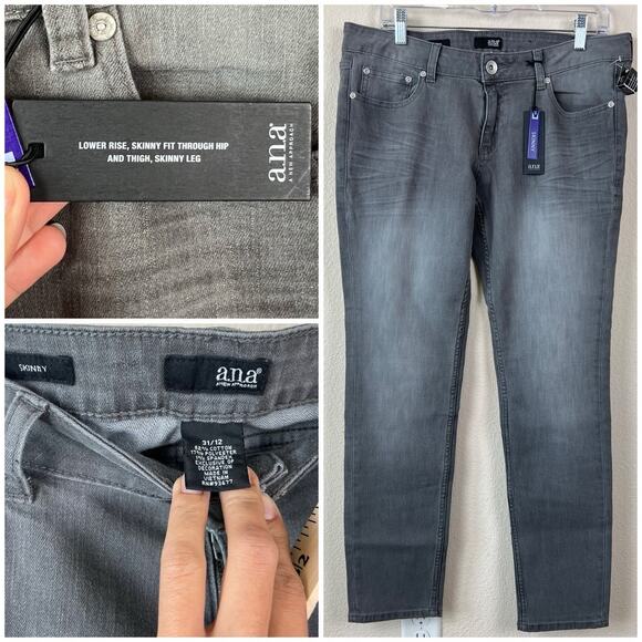 NWT a.n.a Low Rise Skinny Fit Through Hip And Thigh Gray Stretch Jeans 31/12 - Picture 4 of 12